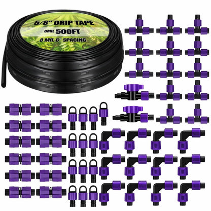 500' 5/8 Inch Drip Tape Irrigation Tubing Kit 16 Mil 6" Spacing Garden Hose Watering Tube Line Automatic Equipment for Garden Irrigation System Farms, Landscape, Lawn