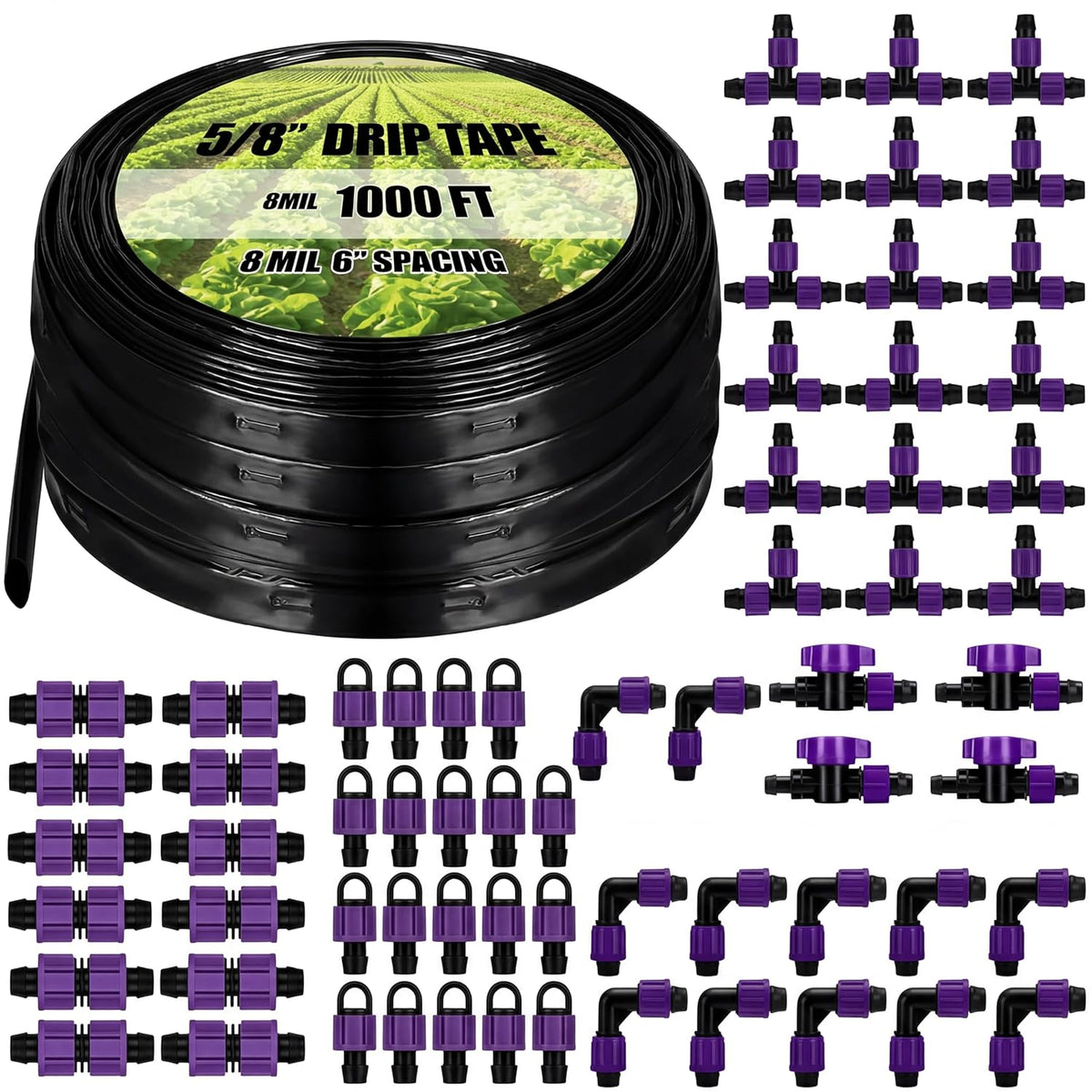 500' 5/8 Inch Drip Tape Irrigation Tubing Kit 16 Mil 6" Spacing Garden Hose Watering Tube Line Automatic Equipment for Garden Irrigation System Farms, Landscape, Lawn
