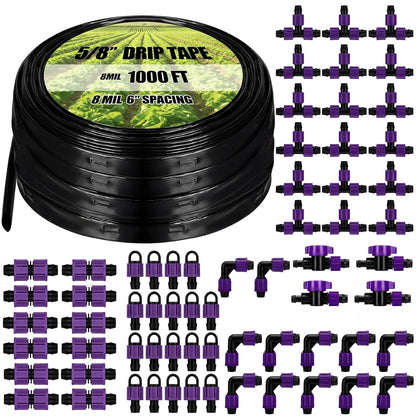 500' 5/8 Inch Drip Tape Irrigation Tubing Kit 16 Mil 6" Spacing Garden Hose Watering Tube Line Automatic Equipment for Garden Irrigation System Farms, Landscape, Lawn