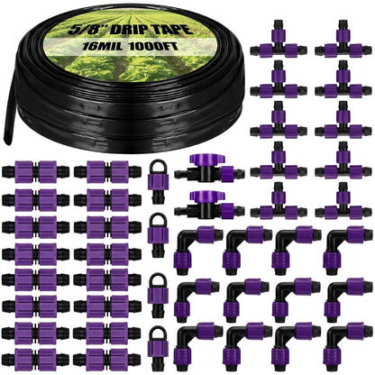 500' 5/8 Inch Drip Tape Irrigation Tubing Kit 16 Mil 6" Spacing Garden Hose Watering Tube Line Automatic Equipment for Garden Irrigation System Farms, Landscape, Lawn