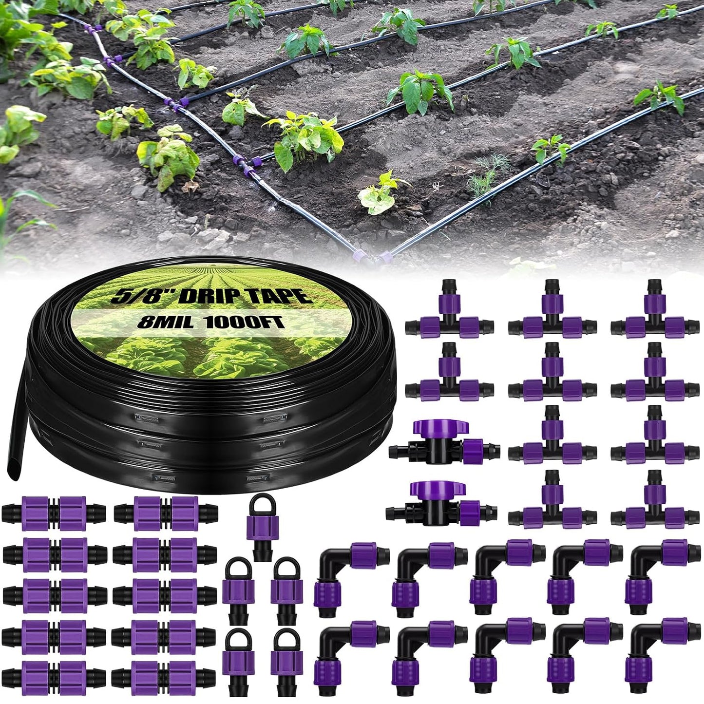 500' 5/8 Inch Drip Tape Irrigation Tubing Kit 16 Mil 6" Spacing Garden Hose Watering Tube Line Automatic Equipment for Garden Irrigation System Farms, Landscape, Lawn