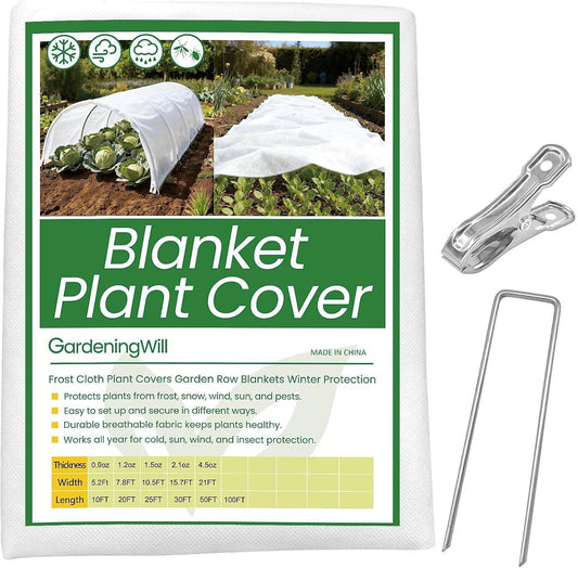 5.2Ft x 20ft Frost Protection Plant Cover – 1.2 oz/yd² Garden Freeze Blanket with Clips & Ground Stakes for Outdoor Winter Plant Protection, Reusable Floating Row Cover for Garden Vegetables