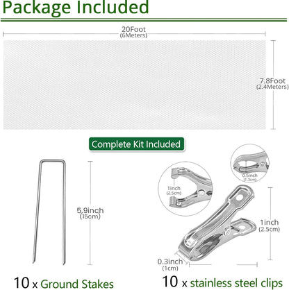 5.2Ft x 20ft Frost Protection Plant Cover – 1.2 oz/yd² Garden Freeze Blanket with Clips & Ground Stakes for Outdoor Winter Plant Protection, Reusable Floating Row Cover for Garden Vegetables