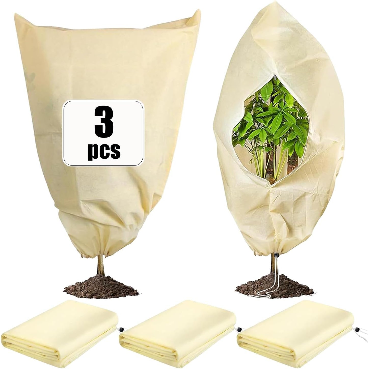 Plant Covers Freeze Protection, (31.5"x47.3") with Drawstring Plant Covers, Heavy Duty 2.82 oz/yd² Frost Blankets for Patio Winterizing Shrubs Trees (3 Pack