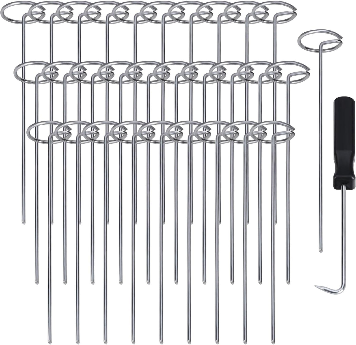 120 Pcs Garden Landscape Staples - 12 Gauge Circle Top Landscape Pins - 6 Inch Galvanized Landscape Pins Garden Stakes with 1Pc Nail Lifter for Securing Yard Garden Lawn Fabric Weed Barrier