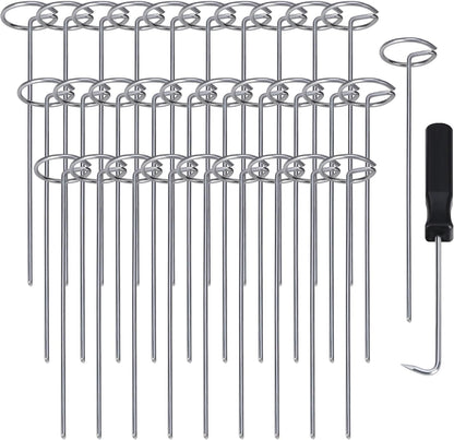 120 Pcs Garden Landscape Staples - 12 Gauge Circle Top Landscape Pins - 6 Inch Galvanized Landscape Pins Garden Stakes with 1Pc Nail Lifter for Securing Yard Garden Lawn Fabric Weed Barrier
