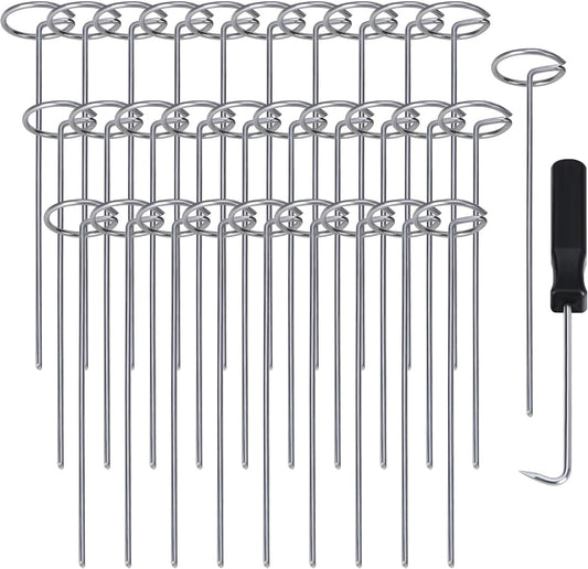 120 Pcs Garden Landscape Staples - 12 Gauge Circle Top Landscape Pins - 6 Inch Galvanized Landscape Pins Garden Stakes with 1Pc Nail Lifter for Securing Yard Garden Lawn Fabric Weed Barrier
