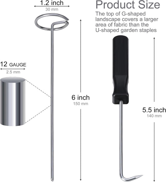 120 Pcs Garden Landscape Staples - 12 Gauge Circle Top Landscape Pins - 6 Inch Galvanized Landscape Pins Garden Stakes with 1Pc Nail Lifter for Securing Yard Garden Lawn Fabric Weed Barrier