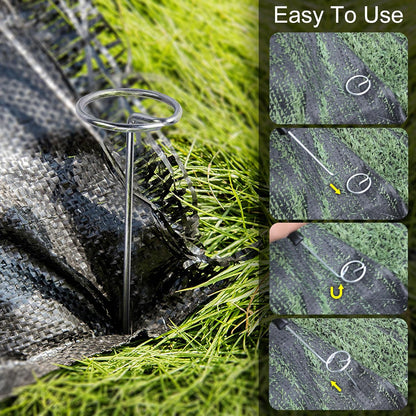 120 Pcs Garden Landscape Staples - 12 Gauge Circle Top Landscape Pins - 6 Inch Galvanized Landscape Pins Garden Stakes with 1Pc Nail Lifter for Securing Yard Garden Lawn Fabric Weed Barrier