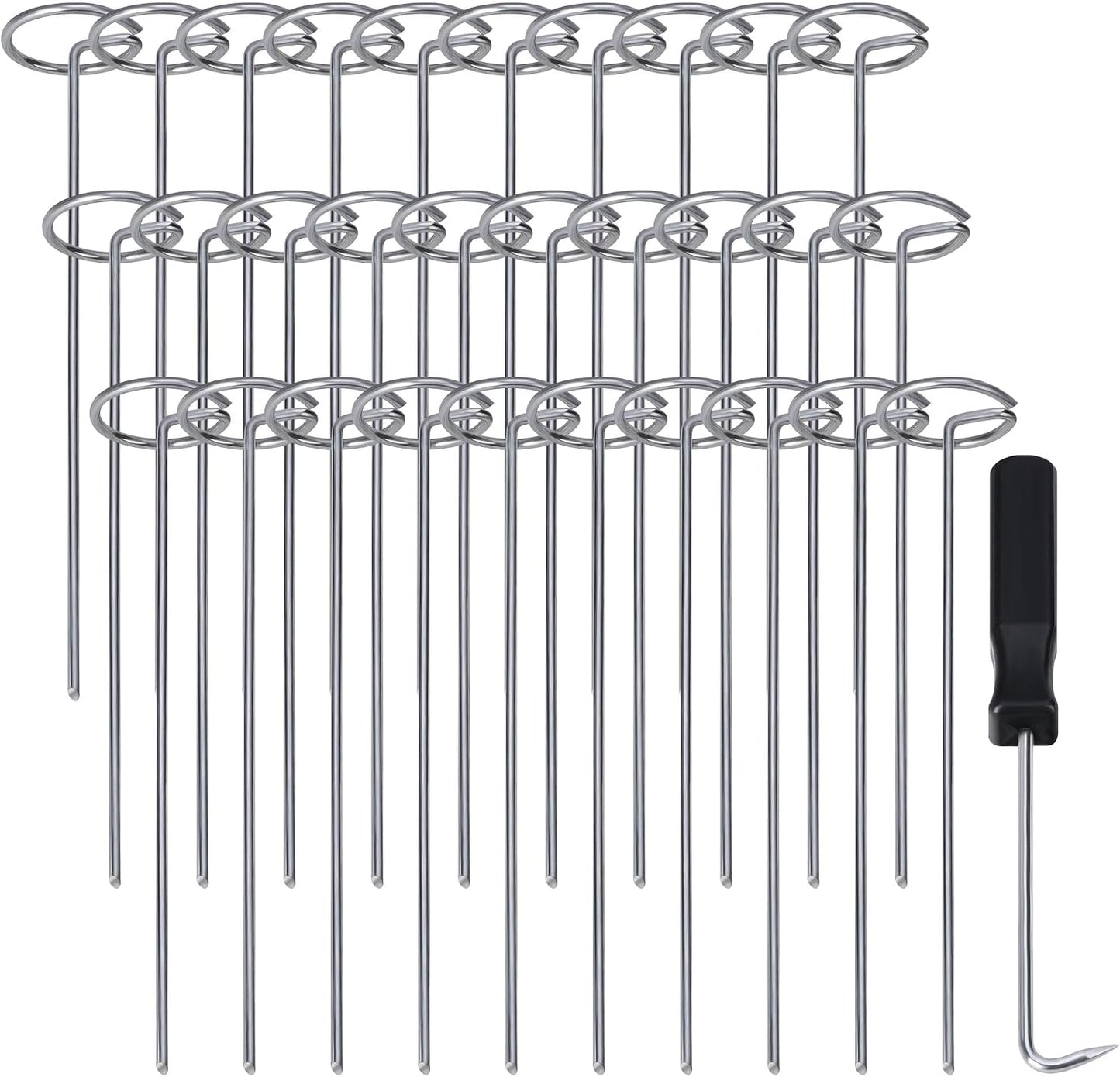 120 Pcs Garden Landscape Staples - 12 Gauge Circle Top Landscape Pins - 6 Inch Galvanized Landscape Pins Garden Stakes with 1Pc Nail Lifter for Securing Yard Garden Lawn Fabric Weed Barrier