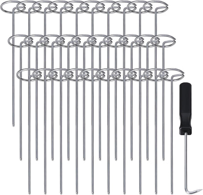 120 Pcs Garden Landscape Staples - 12 Gauge Circle Top Landscape Pins - 6 Inch Galvanized Landscape Pins Garden Stakes with 1Pc Nail Lifter for Securing Yard Garden Lawn Fabric Weed Barrier