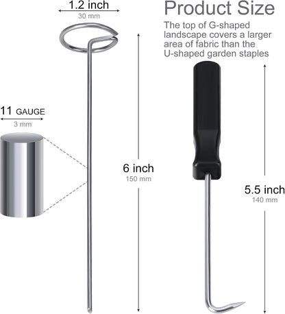 120 Pcs Garden Landscape Staples - 12 Gauge Circle Top Landscape Pins - 6 Inch Galvanized Landscape Pins Garden Stakes with 1Pc Nail Lifter for Securing Yard Garden Lawn Fabric Weed Barrier