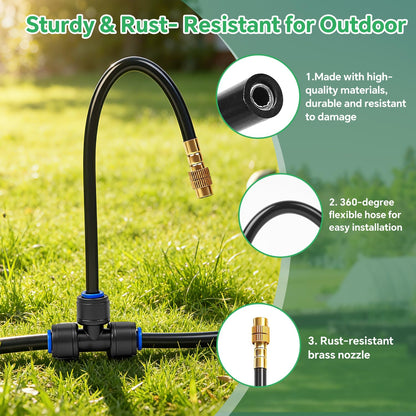 120Ft 1/4" Drip Irrigation System for Garden – 26 Adjustable Copper Nozzles, Automatic Atomizing Sprinkler System for Outdoor Plants Raised Bed, Yard, Potted Plants & Lawn