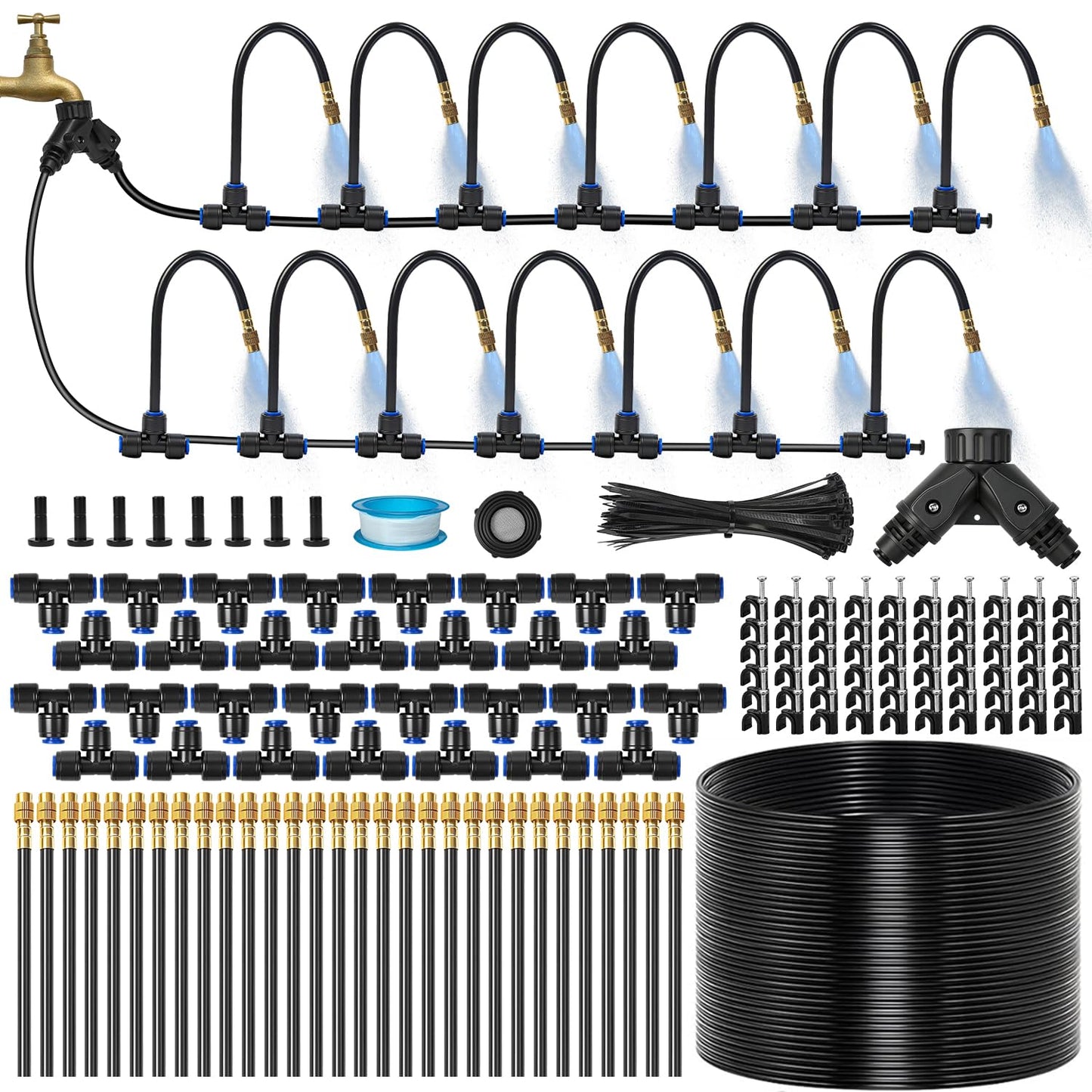 120Ft 1/4" Drip Irrigation System for Garden – 26 Adjustable Copper Nozzles, Automatic Atomizing Sprinkler System for Outdoor Plants Raised Bed, Yard, Potted Plants & Lawn