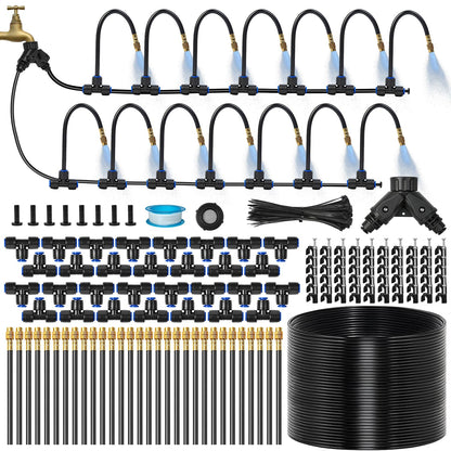 120Ft 1/4" Drip Irrigation System for Garden – 26 Adjustable Copper Nozzles, Automatic Atomizing Sprinkler System for Outdoor Plants Raised Bed, Yard, Potted Plants & Lawn