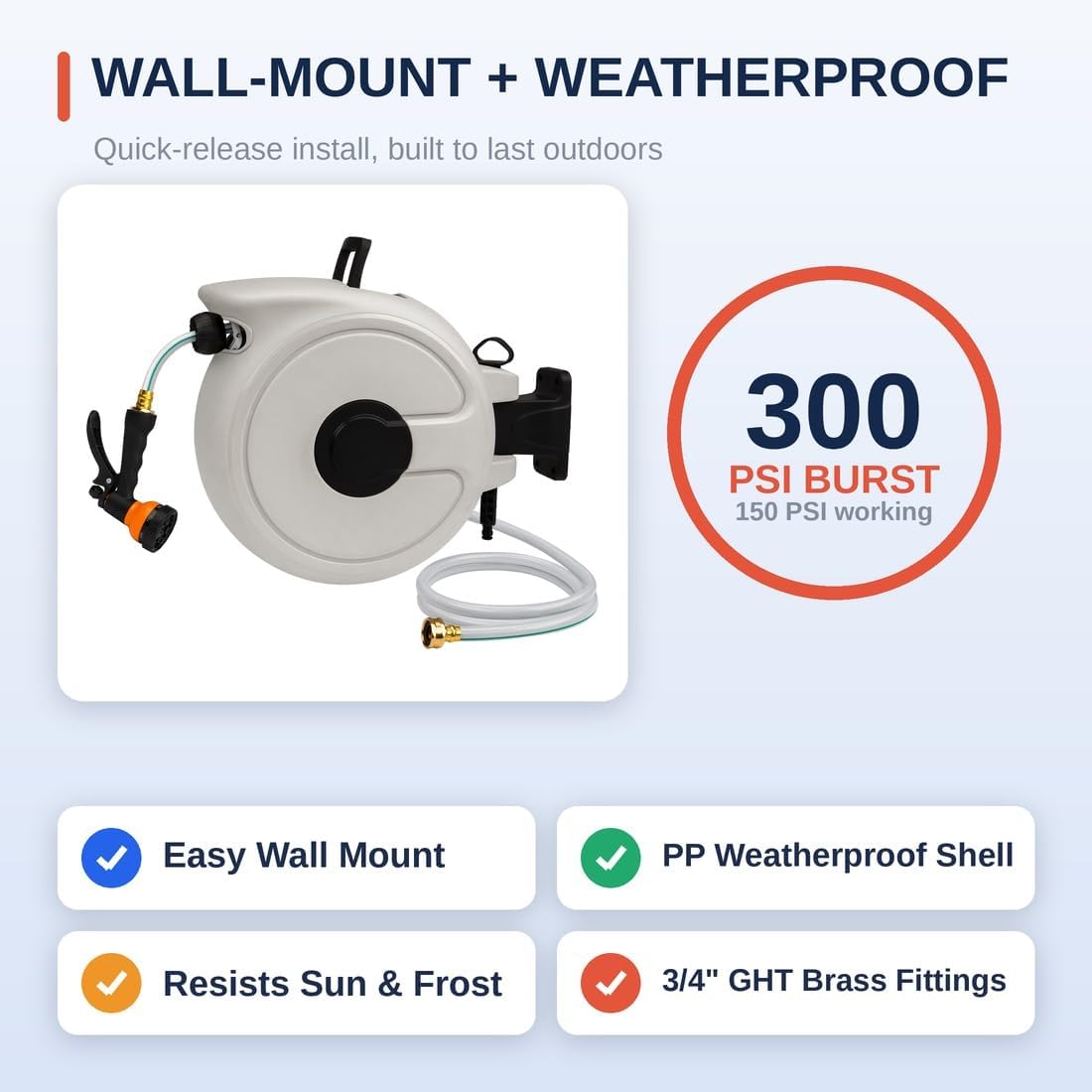 Retractable Garden Hose Reel 100 ft, Auto Rewind