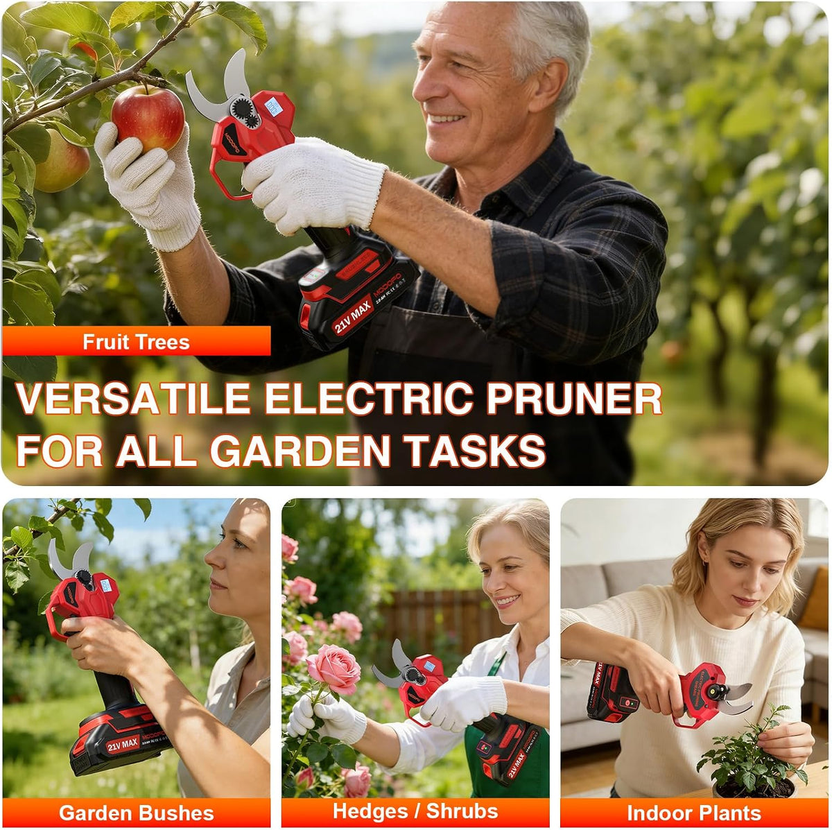 Electric Pruning Shears, Upgraded 2.1" Cutting Garden Shears with LCD Display, Brushless Motor Cordless Power Pruner with 2.0 Ah*2 Batteries for Garden Tree Pruner Branch