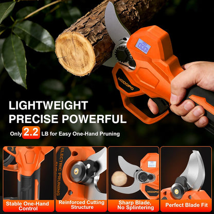 Electric Pruning Shears, Upgraded 2.1" Cutting Garden Shears with LCD Display, Brushless Motor Cordless Power Pruner with 2.0 Ah*2 Batteries for Garden Tree Pruner Branch