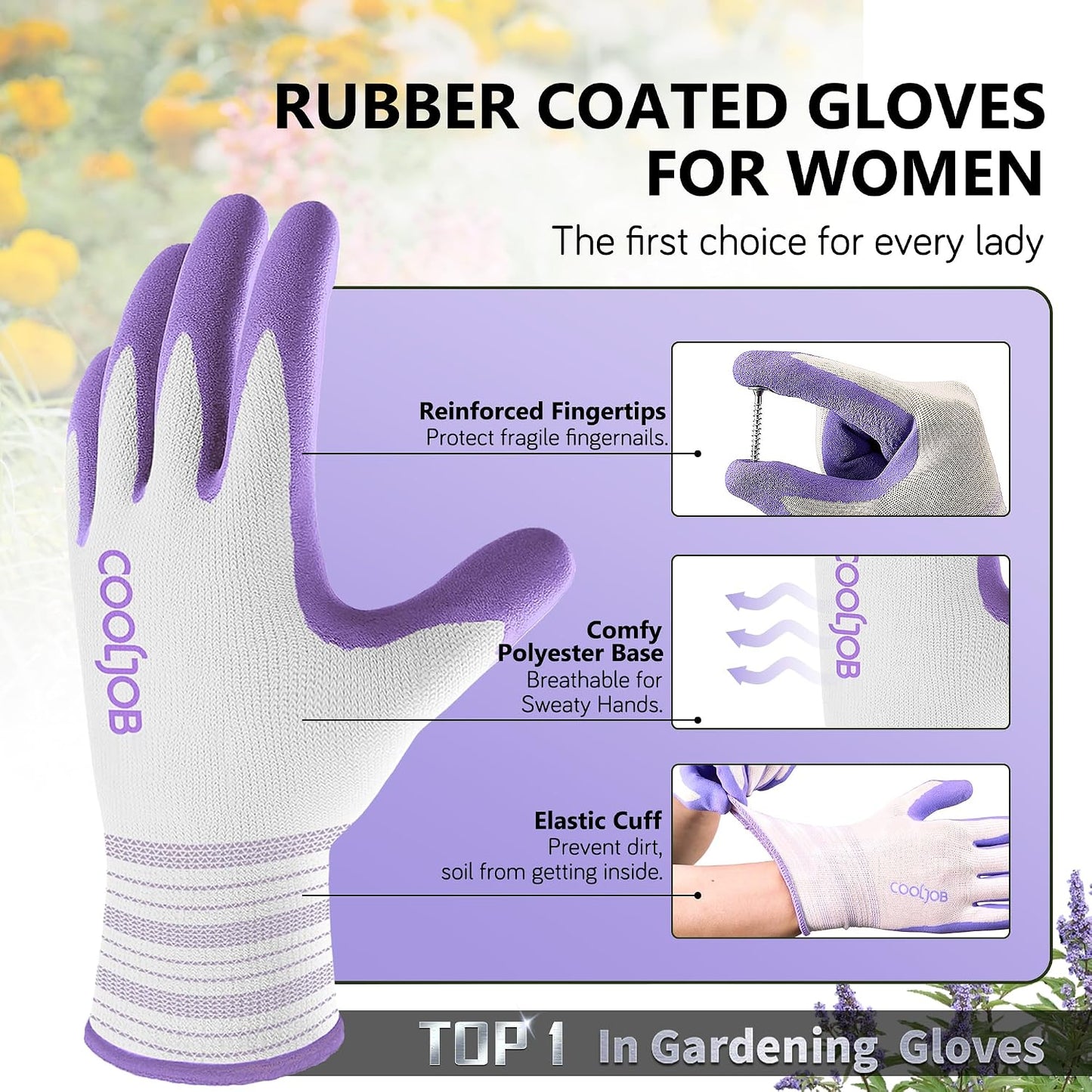 6 Pairs Gardening Gloves for Women, Breathable Rubber Coated, M