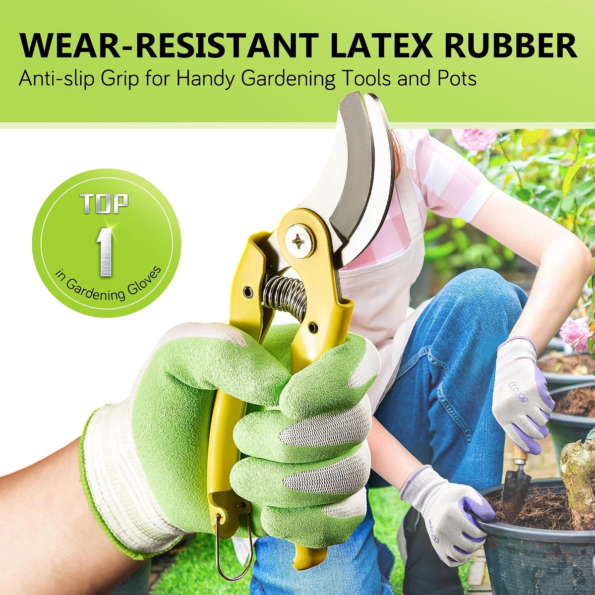 6 Pairs Gardening Gloves for Women, Breathable Rubber Coated, M