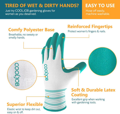6 Pairs Gardening Gloves for Women, Breathable Rubber Coated, M