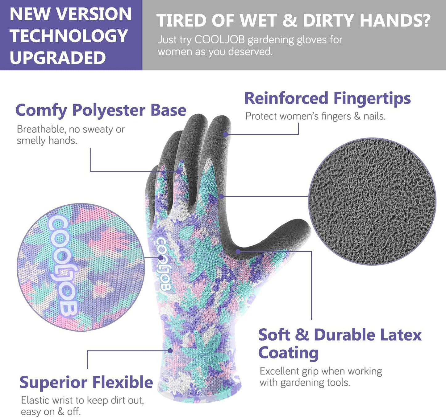 6 Pairs Gardening Gloves for Women, Breathable Rubber Coated, M