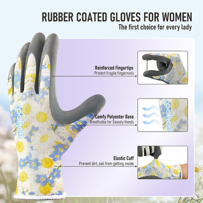 6 Pairs Gardening Gloves for Women, Breathable Rubber Coated, M