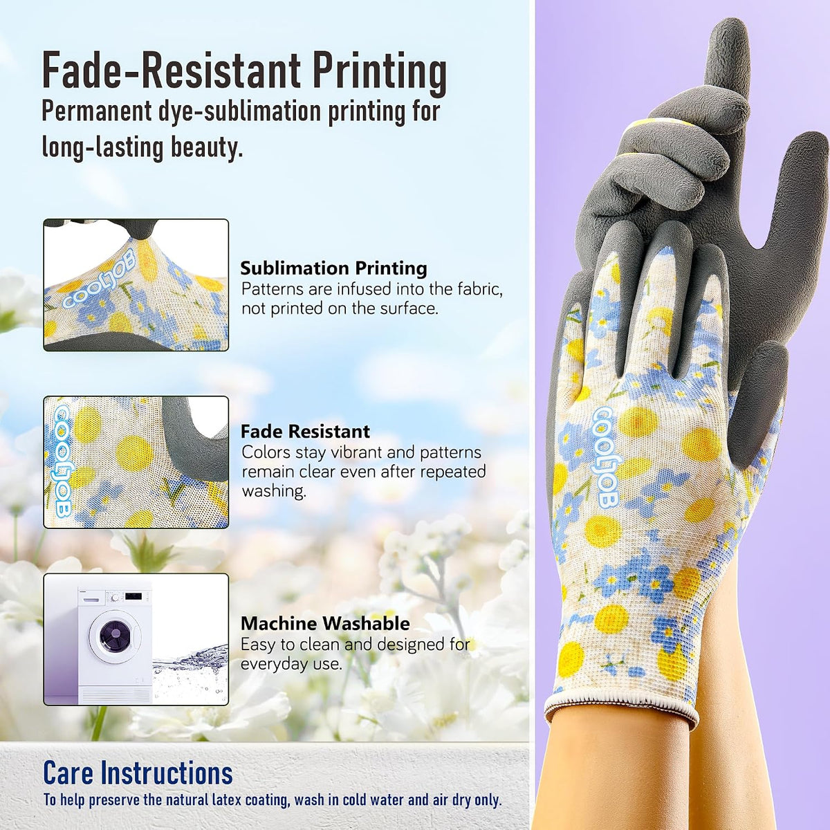 6 Pairs Gardening Gloves for Women, Breathable Rubber Coated, M