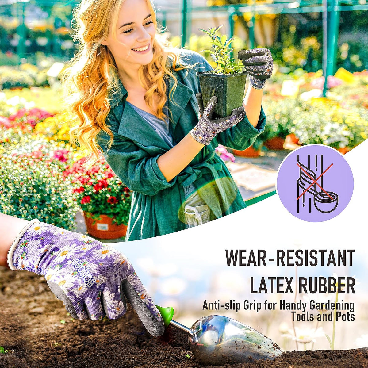 6 Pairs Gardening Gloves for Women, Breathable Rubber Coated, M