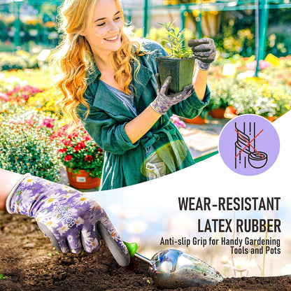 6 Pairs Gardening Gloves for Women, Breathable Rubber Coated, M