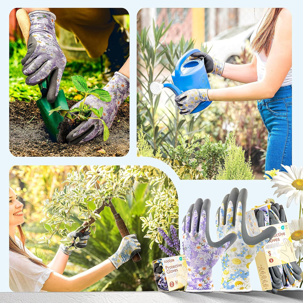 6 Pairs Gardening Gloves for Women, Breathable Rubber Coated, M