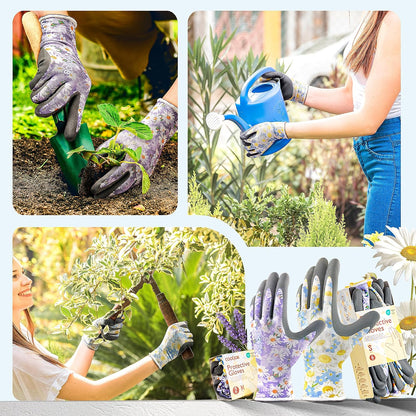 6 Pairs Gardening Gloves for Women, Breathable Rubber Coated, M