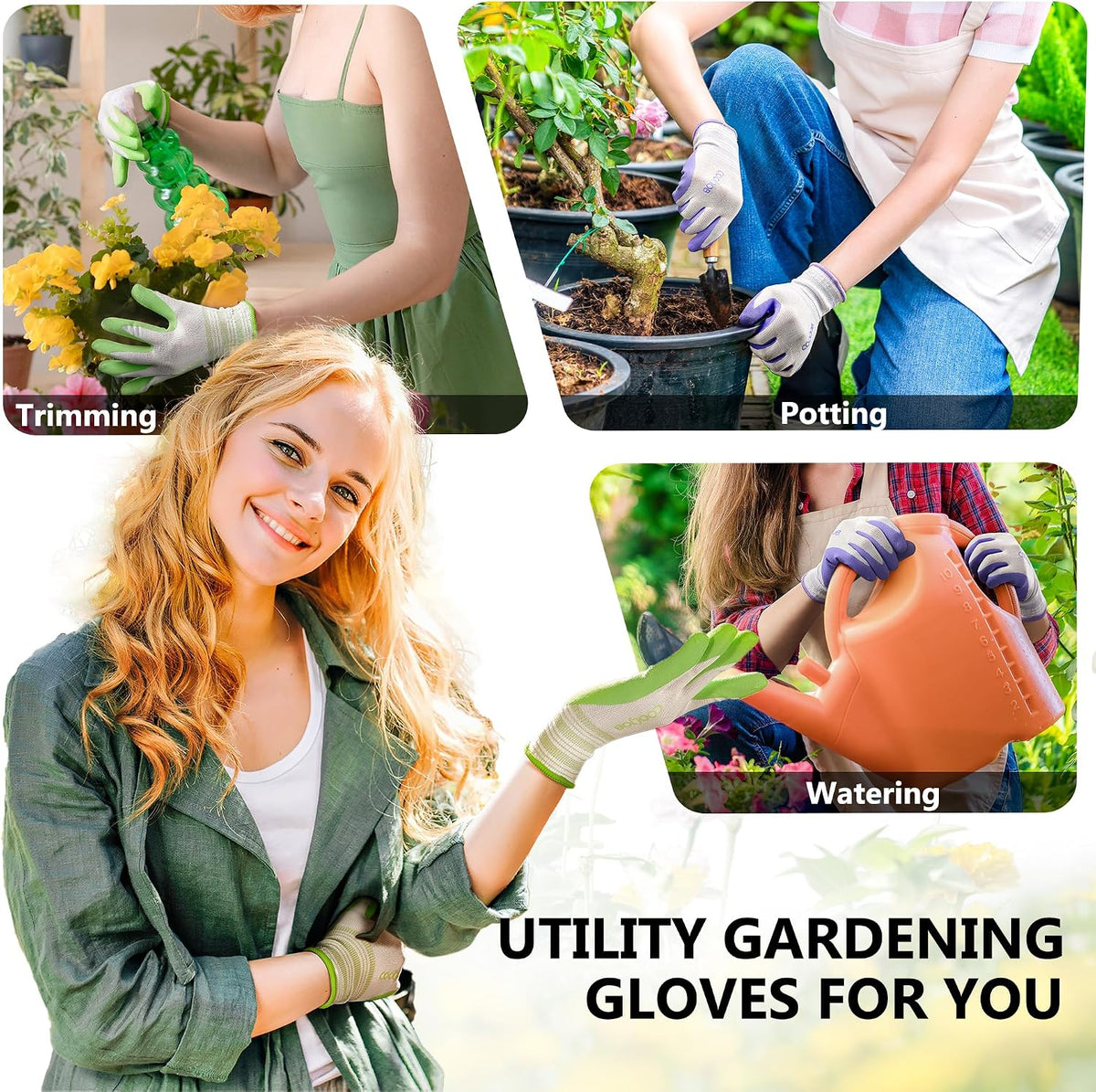 6 Pairs Gardening Gloves for Women, Breathable Rubber Coated, M
