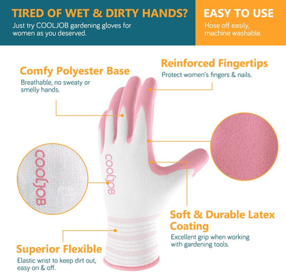 6 Pairs Gardening Gloves for Women, Breathable Rubber Coated, M