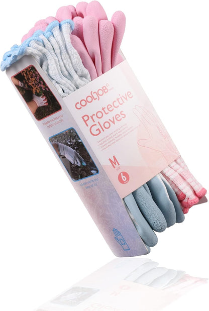 6 Pairs Gardening Gloves for Women, Breathable Rubber Coated, M