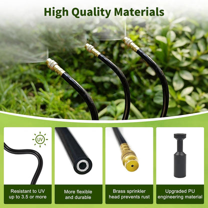 60FT Drip Irrigation System, Automatic Garden Watering Kit with 360° Bendable Hose & 20 Adjustable Nozzles, Water Pressure Powered Sprinkler System for Greenhouse, Lawn, Garden,Yard & Plants