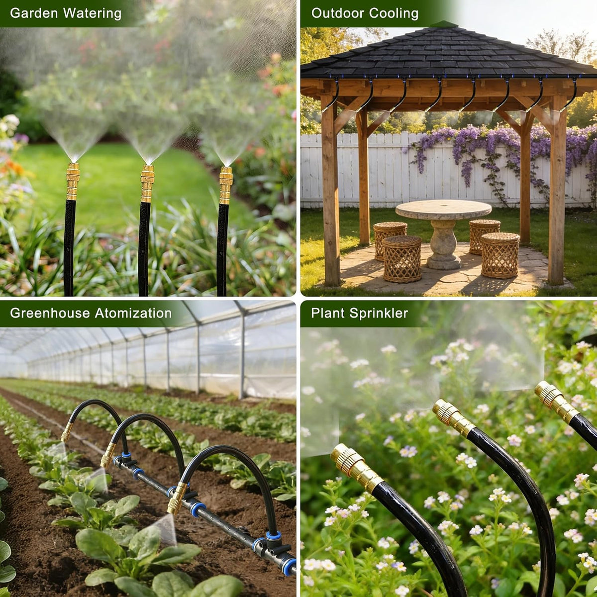 60FT Drip Irrigation System, Automatic Garden Watering Kit with 360° Bendable Hose & 20 Adjustable Nozzles, Water Pressure Powered Sprinkler System for Greenhouse, Lawn, Garden,Yard & Plants