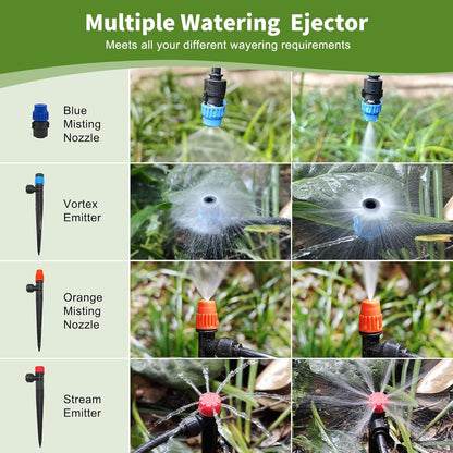 60FT Drip Irrigation System, Automatic Garden Watering Kit with 360° Bendable Hose & 20 Adjustable Nozzles, Water Pressure Powered Sprinkler System for Greenhouse, Lawn, Garden,Yard & Plants