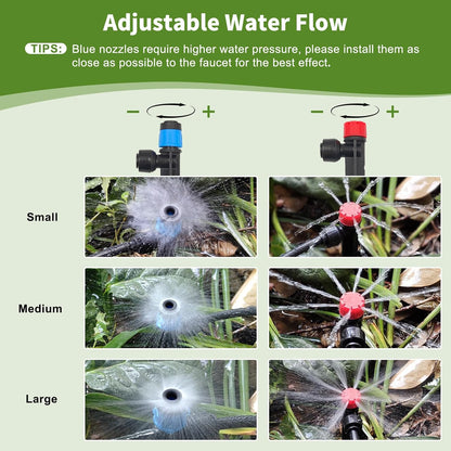 60FT Drip Irrigation System, Automatic Garden Watering Kit with 360° Bendable Hose & 20 Adjustable Nozzles, Water Pressure Powered Sprinkler System for Greenhouse, Lawn, Garden,Yard & Plants