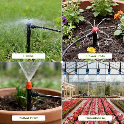 60FT Drip Irrigation System, Automatic Garden Watering Kit with 360° Bendable Hose & 20 Adjustable Nozzles, Water Pressure Powered Sprinkler System for Greenhouse, Lawn, Garden,Yard & Plants