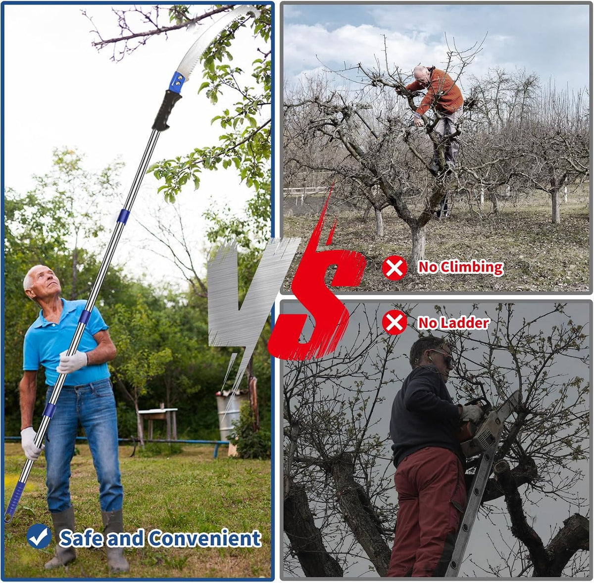 14 Feet Pole Saw Tree Trimming Pruning Saw High Reach Lightweight Manual Stainless Steel Extension Pole Cutter Long Branch Trimmer Tree Pole Pruner Saw Blades for Trees Branches Sawing and Shearing