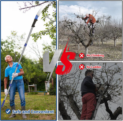 14 Feet Pole Saw Tree Trimming Pruning Saw High Reach Lightweight Manual Stainless Steel Extension Pole Cutter Long Branch Trimmer Tree Pole Pruner Saw Blades for Trees Branches Sawing and Shearing