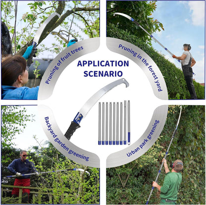 14 Feet Pole Saw Tree Trimming Pruning Saw High Reach Lightweight Manual Stainless Steel Extension Pole Cutter Long Branch Trimmer Tree Pole Pruner Saw Blades for Trees Branches Sawing and Shearing