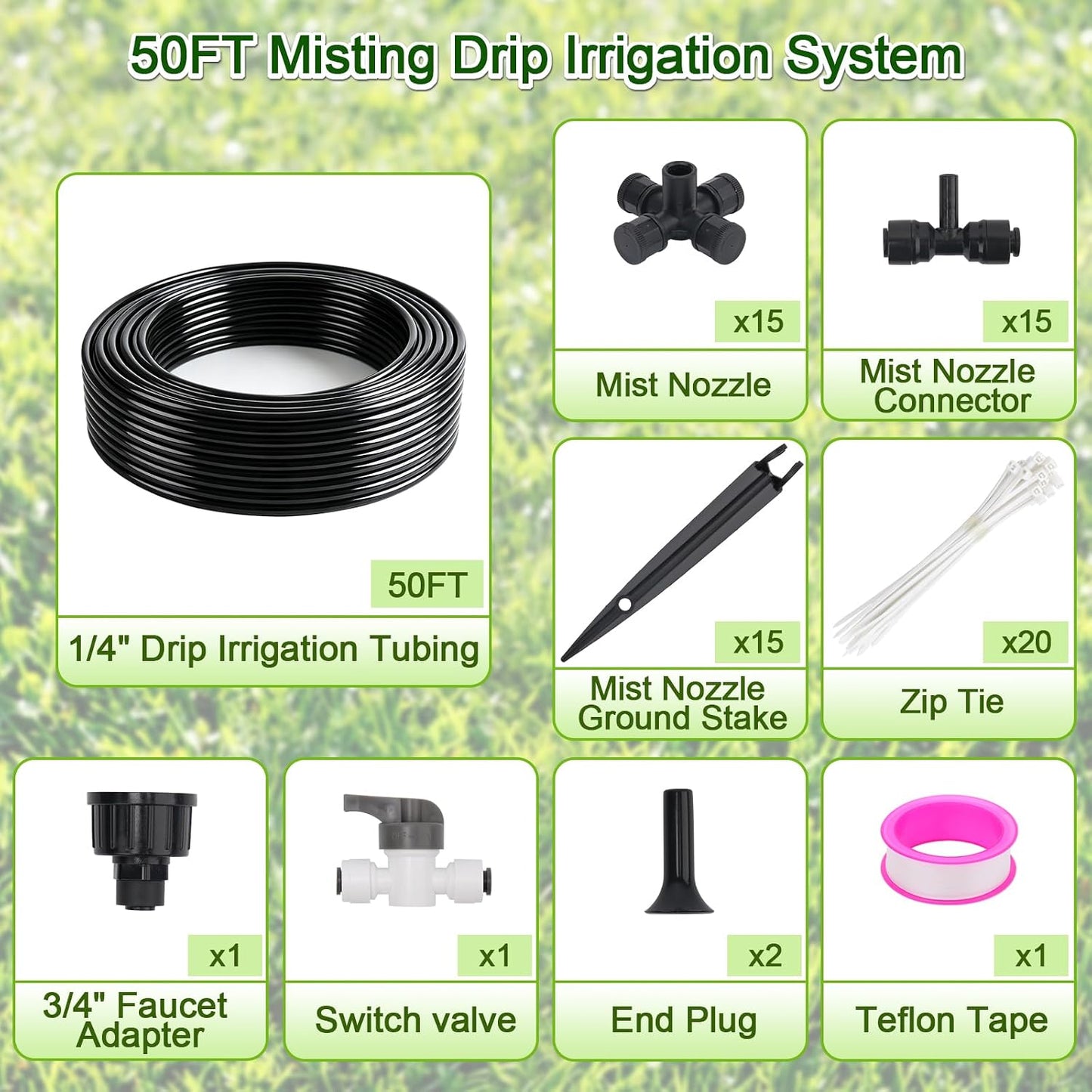 50FT Drip Irrigation System Kit, Garden Watering System