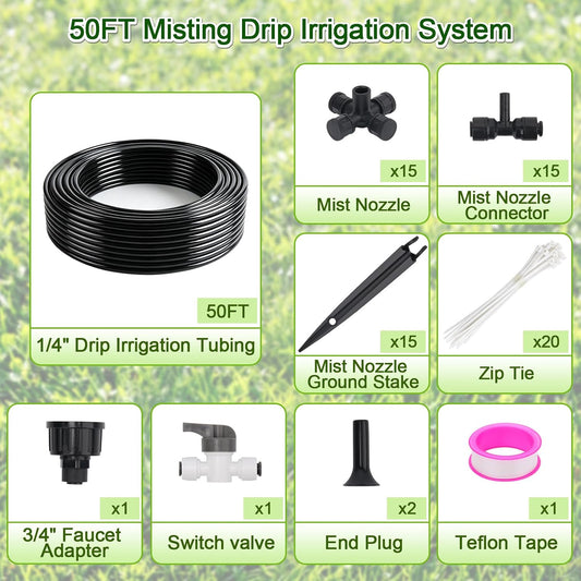 50FT Drip Irrigation System Kit, Garden Watering System