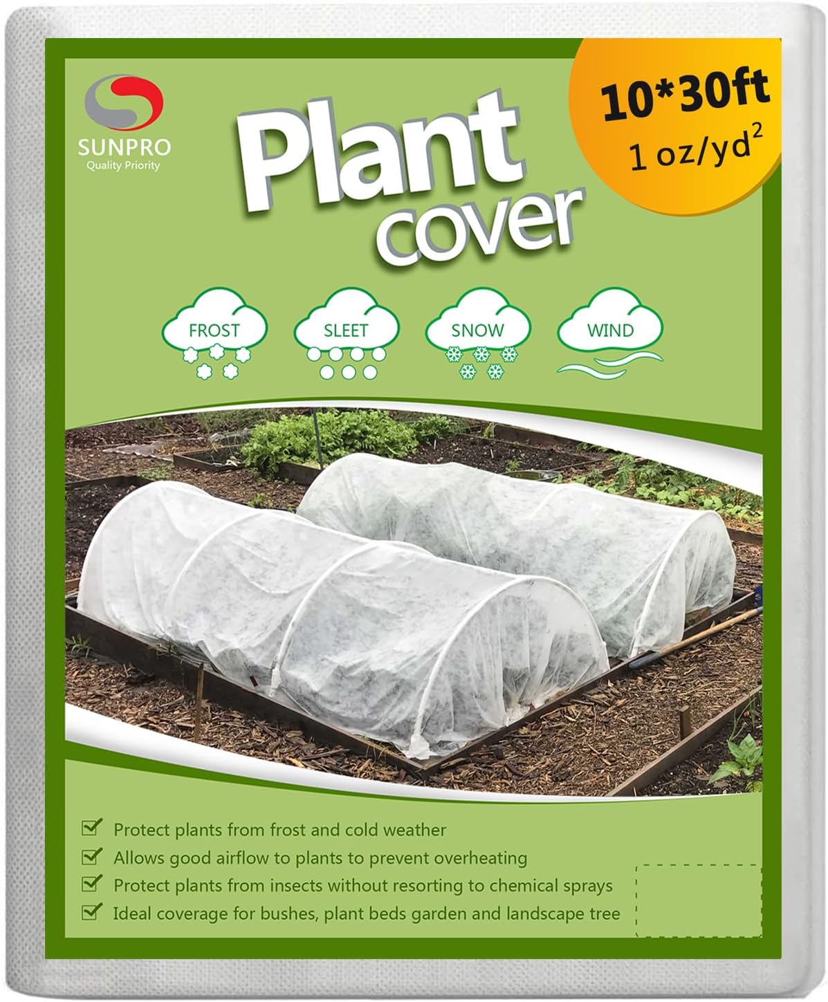 Plant Covers Freeze Protection, 10ft x 30ft 1.0oz/yd² Reusable Floating Row Cover, Frost Cloth for Outdoor Plants, Breathable Frost Blanket for Winter Cold Weather & Pest Protection