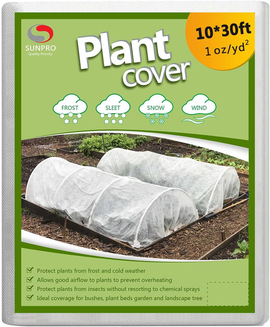 Plant Covers Freeze Protection, 10ft x 30ft 1.0oz/yd² Reusable Floating Row Cover, Frost Cloth for Outdoor Plants, Breathable Frost Blanket for Winter Cold Weather & Pest Protection