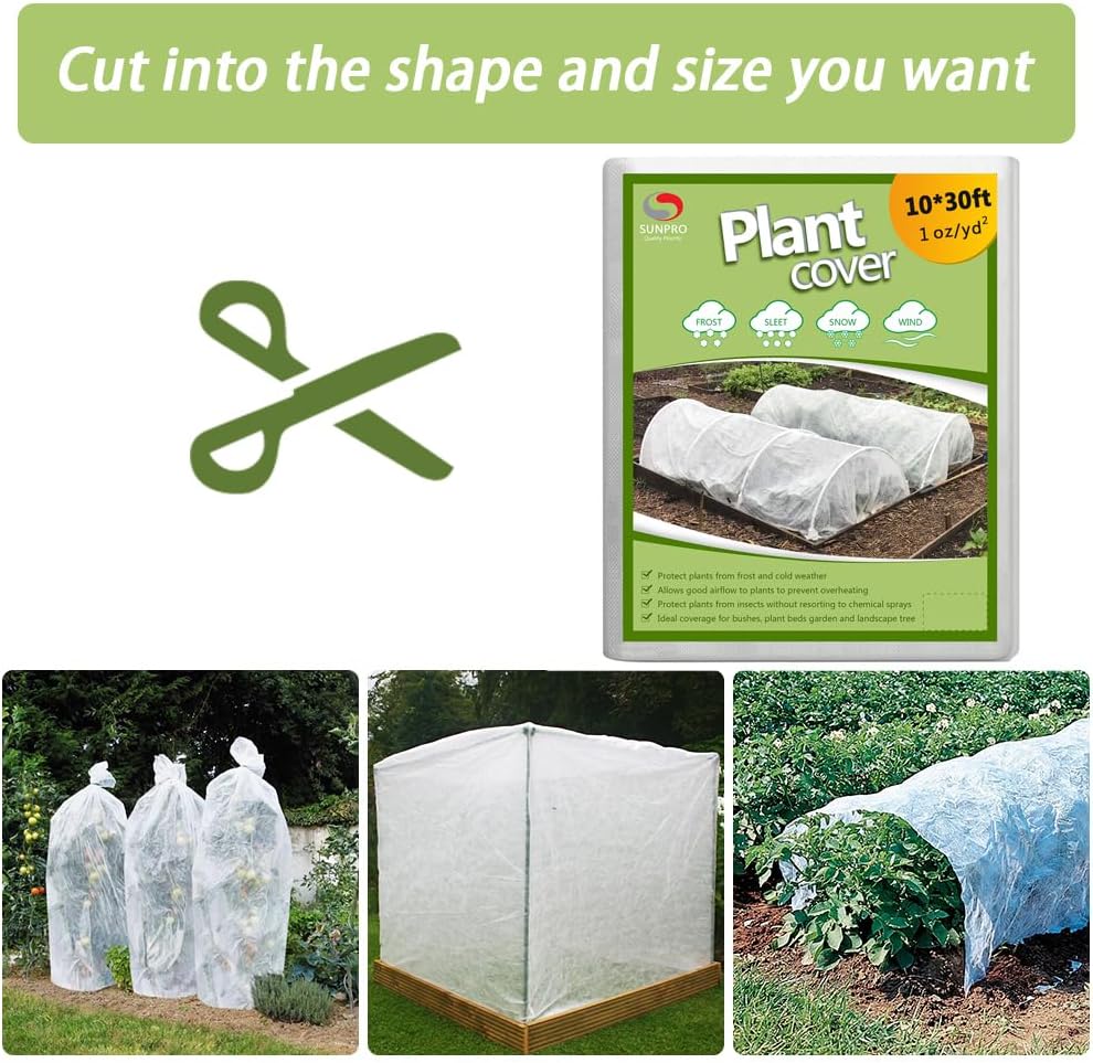 Plant Covers Freeze Protection, 10ft x 30ft 1.0oz/yd² Reusable Floating Row Cover, Frost Cloth for Outdoor Plants, Breathable Frost Blanket for Winter Cold Weather & Pest Protection
