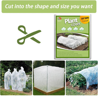 Plant Covers Freeze Protection, 10ft x 30ft 1.0oz/yd² Reusable Floating Row Cover, Frost Cloth for Outdoor Plants, Breathable Frost Blanket for Winter Cold Weather & Pest Protection