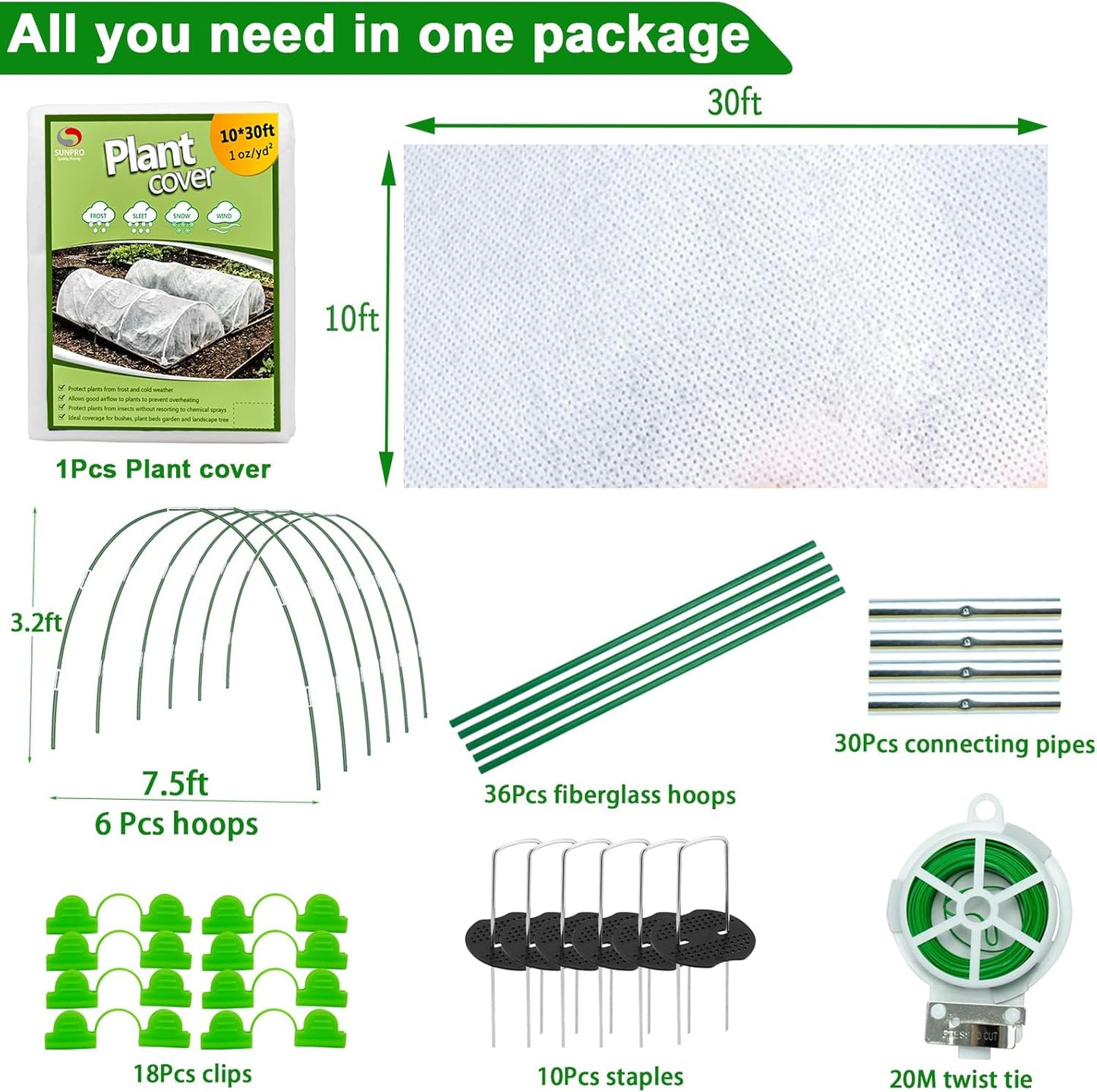 Plant Covers Freeze Protection, 10ft x 30ft 1.0oz/yd² Reusable Floating Row Cover, Frost Cloth for Outdoor Plants, Breathable Frost Blanket for Winter Cold Weather & Pest Protection